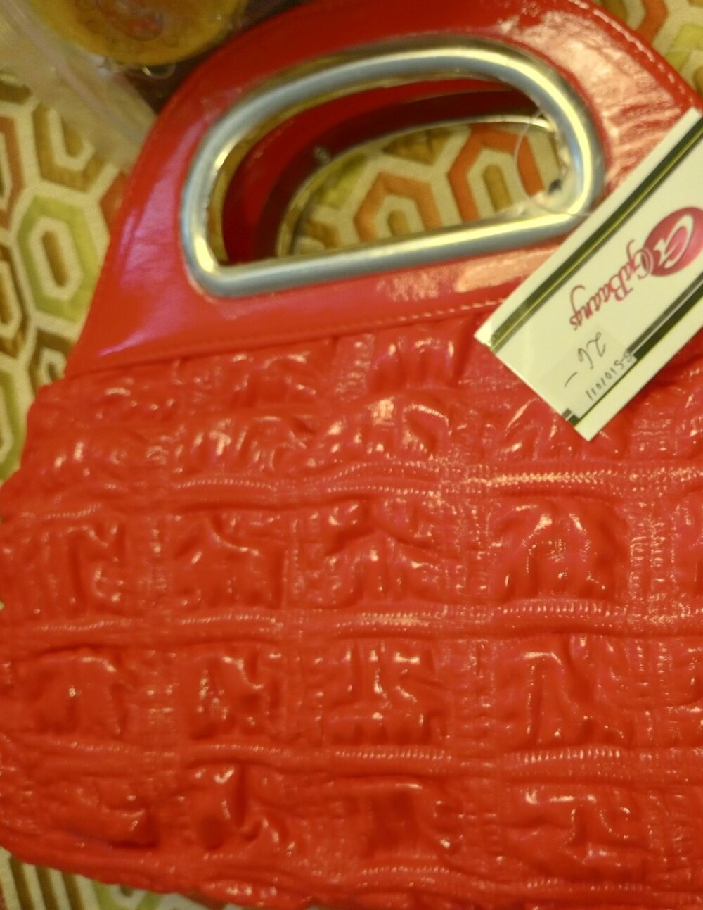 Red Ruffled Handbag with Silver Accent - Picture 7 of 14